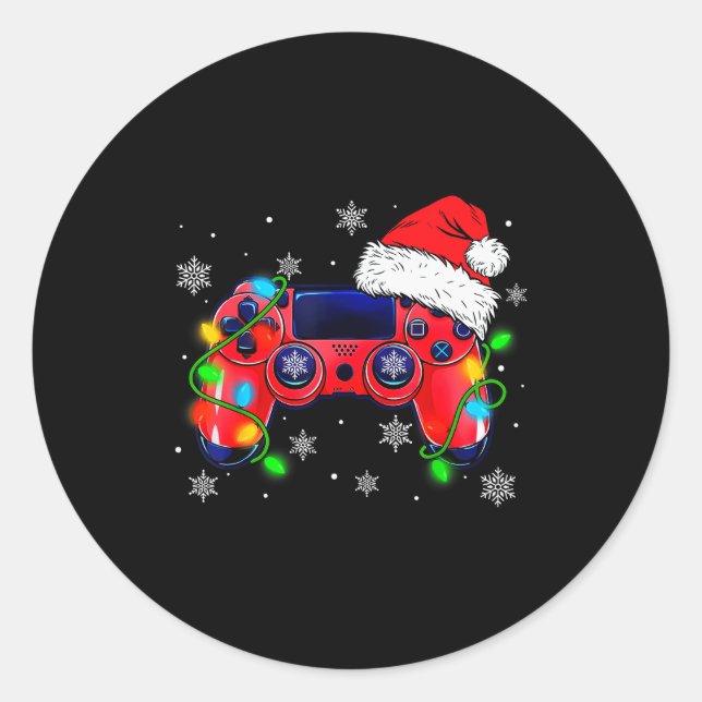 Video Game Controller Christmas Santa Hat Gamer Bo Runder Aufkleber (Vorderseite)
