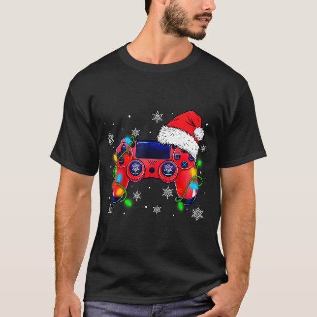 Video Game Controller Christmas Santa Hat Gamer Bo T-Shirt (Vorderseite)
