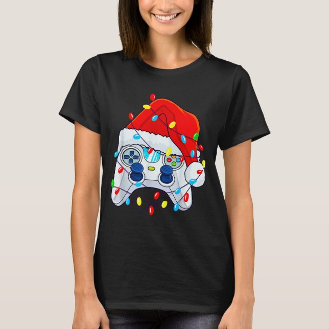 Video Game Controller Christmas Santa Hat Gamer Bo T-Shirt (Vorderseite)