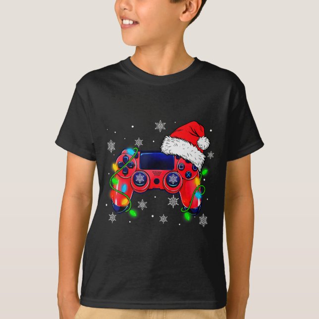 Video Game Controller Christmas Santa Hat Gamer Bo T-Shirt (Vorderseite)