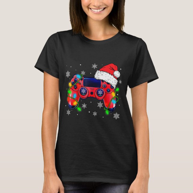 Video Game Controller Christmas Santa Hat Gamer Bo T-Shirt (Vorderseite)