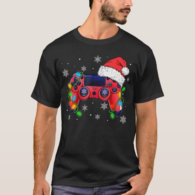 Video Game Controller Christmas Santa Hat Gamer Bo T-Shirt (Vorderseite)