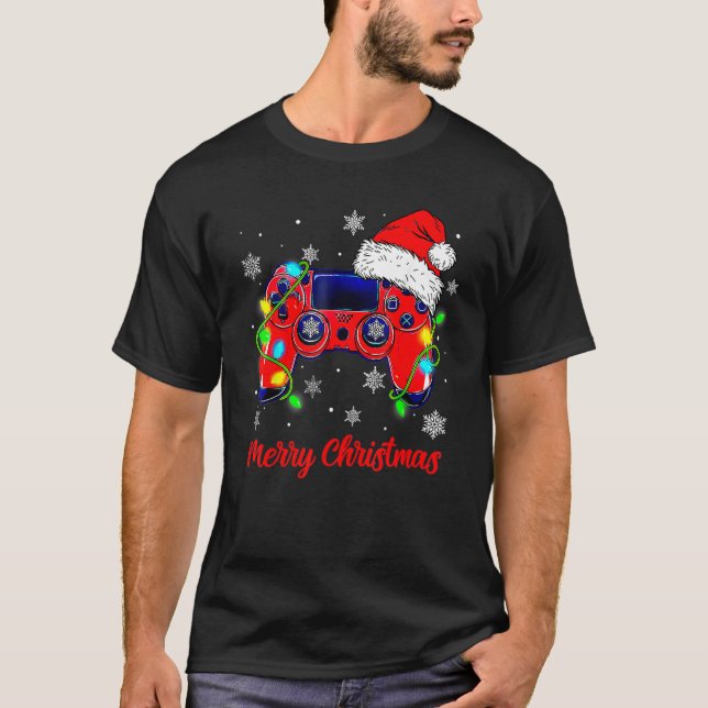 Video Game Controller Christmas Santa Hat Gamer Bo T-Shirt (Vorderseite)