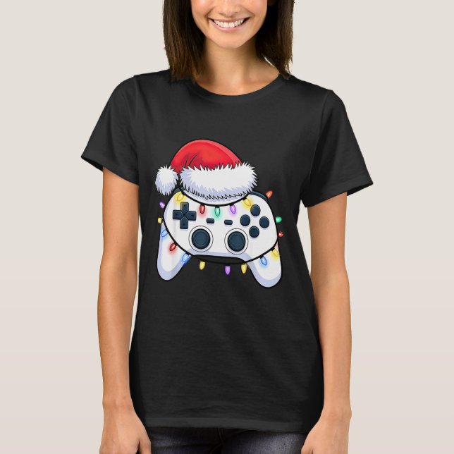 Video Game Controller Christmas Santa Hat Gamer Bo T-Shirt (Vorderseite)