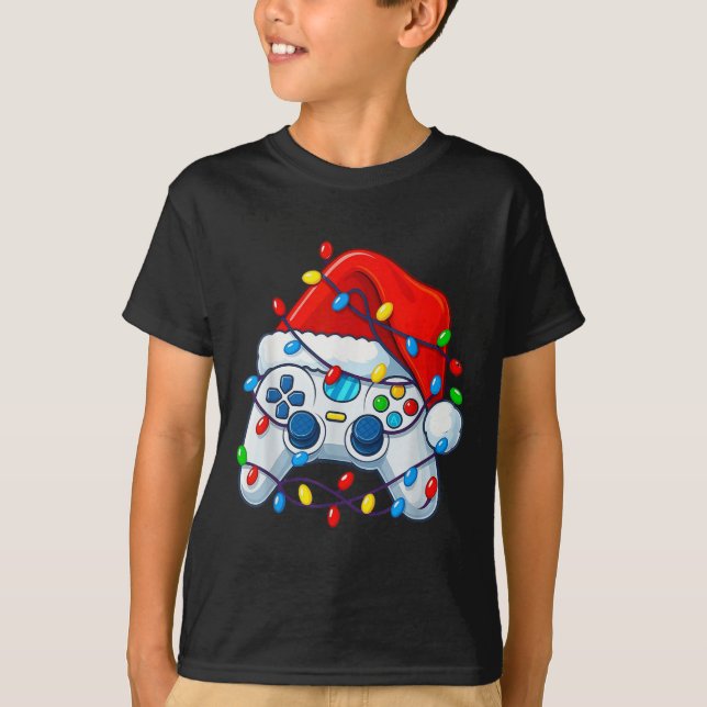 Video Game Controller Christmas Santa Hat Gamer Fu T-Shirt (Vorderseite)