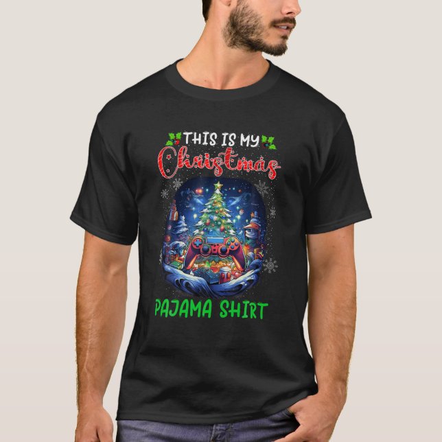 Video Game Controller Christmas Tree Lights Gamer T-Shirt (Vorderseite)