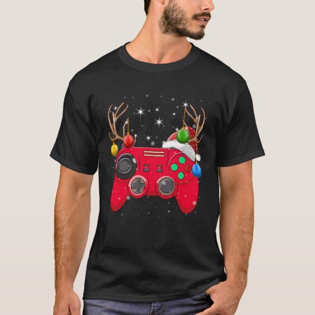 Video Game Controller Christmas Tree Lights Gamer T-Shirt (Vorderseite)