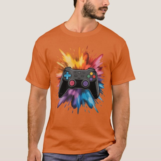 Video Game Controller Colorful Paint Splashes Game T-Shirt (Vorderseite)