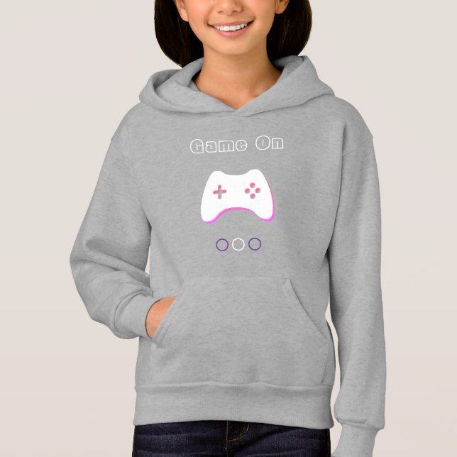 Video Game Controller, Game On, Pink & Grau Art Hoodie (Vorderseite)
