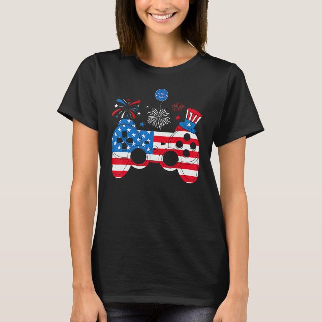 Video Game Controller Happy 4th Of July US America T-Shirt (Vorderseite)