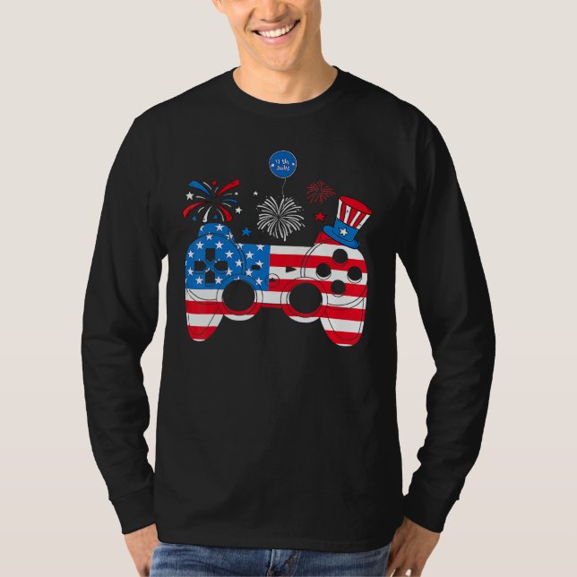 Video Game Controller Happy 4th Of July US America T-Shirt (Vorderseite)