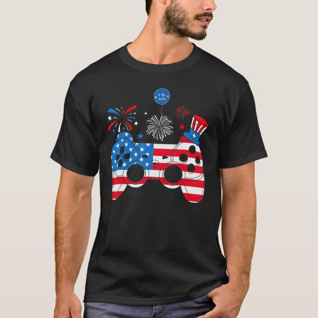 Video Game Controller Happy 4th Of July US America T-Shirt (Vorderseite)