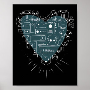 Video Game Controller Herz T Shirt für Gamer und Poster