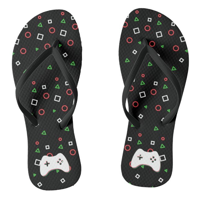 Video Game Controller, Let's Play, Red & Green Art Flip Flops (Fußbett)