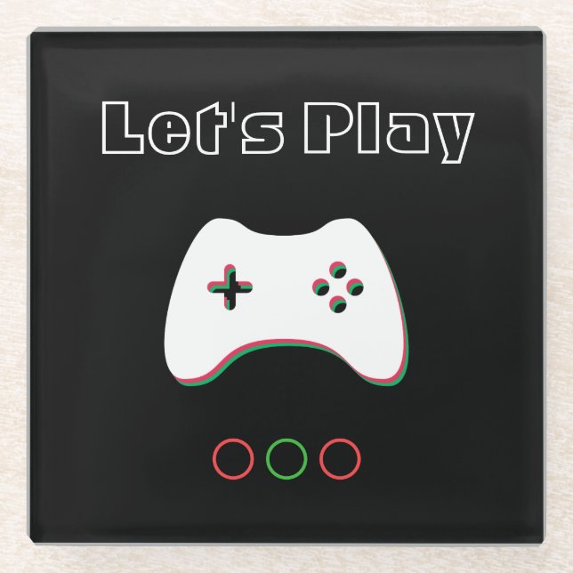 Video Game Controller, Let's Play, Red & Green Art Glasuntersetzer (Vorderseite)