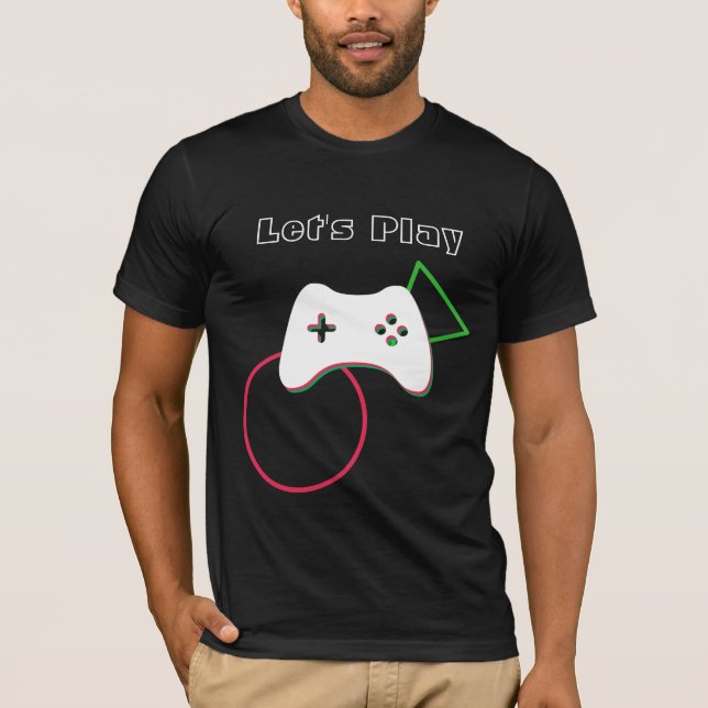 Video Game Controller, Let's Play, Red & Green Art T-Shirt (Vorderseite)