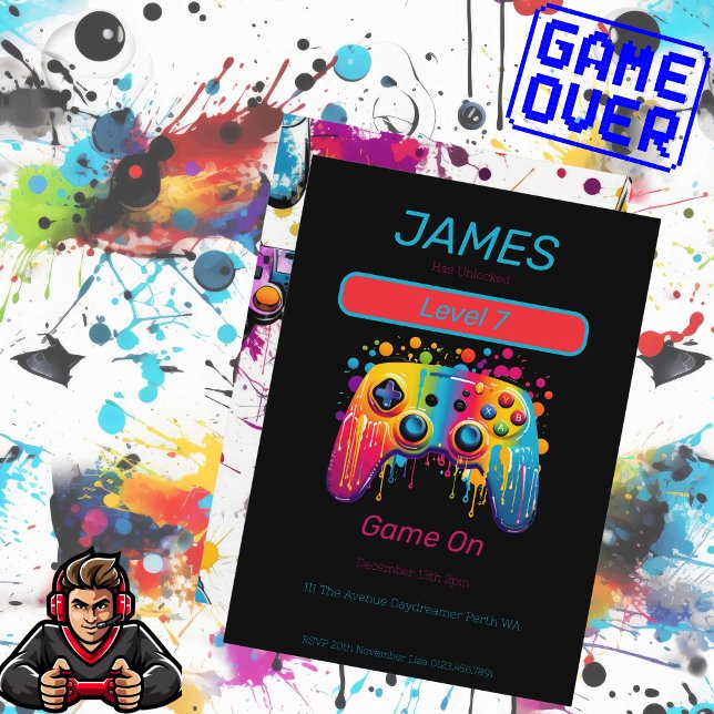 Video Game Controller Level 7 Geburtstag Einladung (Video Control Level 7 Birthday Invitation)
