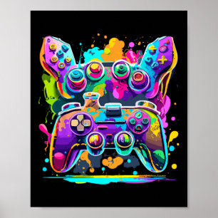 Video Game Controller Paint Tropfen Farbige Gamer Poster