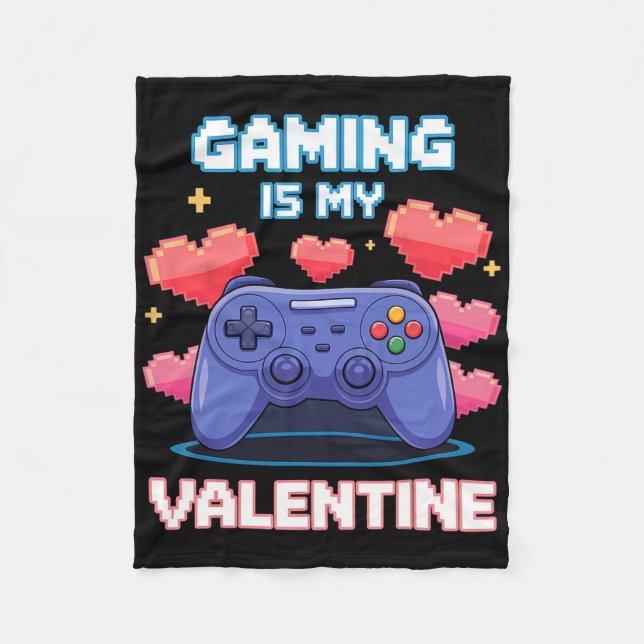 Video Game Controller Pixel Hearts For Valentine's Fleecedecke (Vorderseite)