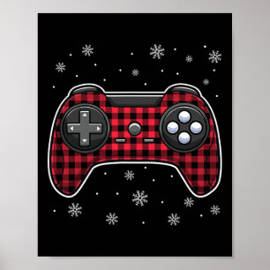 Video Game Controller Red Kariert Gamer Boys Kinde Poster