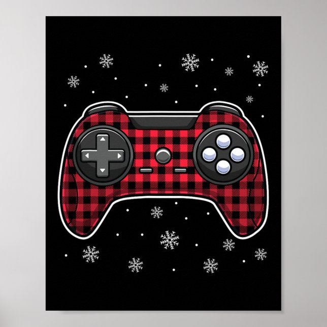 Video Game Controller Red Kariert Gamer Boys Kinde Poster (Vorne)