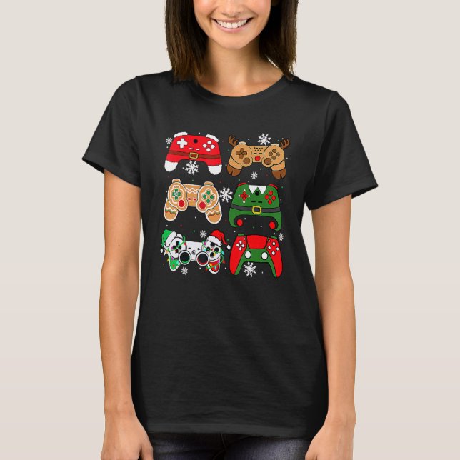 Video Game Controller Santa Elf Ugly Weihnachtsjun T-Shirt (Vorderseite)