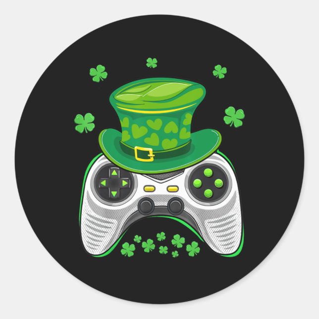 Video Game Controller Shamrock Gamer St. Patrickst Runder Aufkleber (Vorderseite)