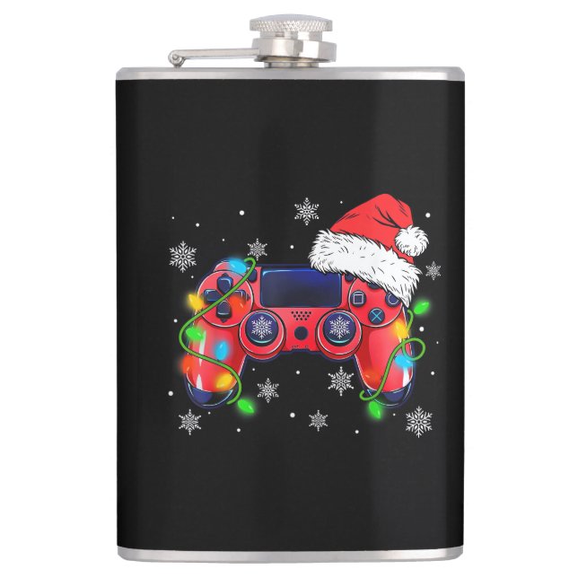 Video Game Controller Weihnachten Santa Hut Gamer  Flachmann (Vorderseite)