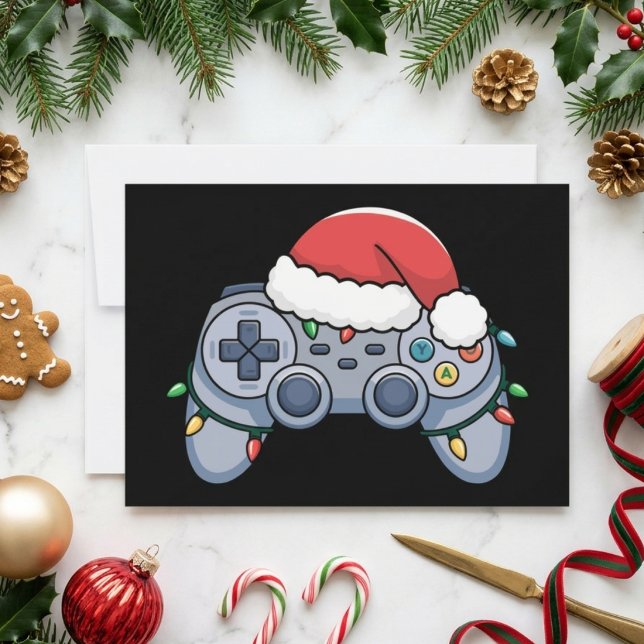 Video Game Controller Weihnachts-Weihnachtsmannmüt Feiertagskarte (Von Creator hochgeladen)