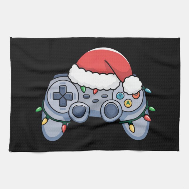Video Game Controller Weihnachts-Weihnachtsmannmüt Geschirrtuch (Horizontal)