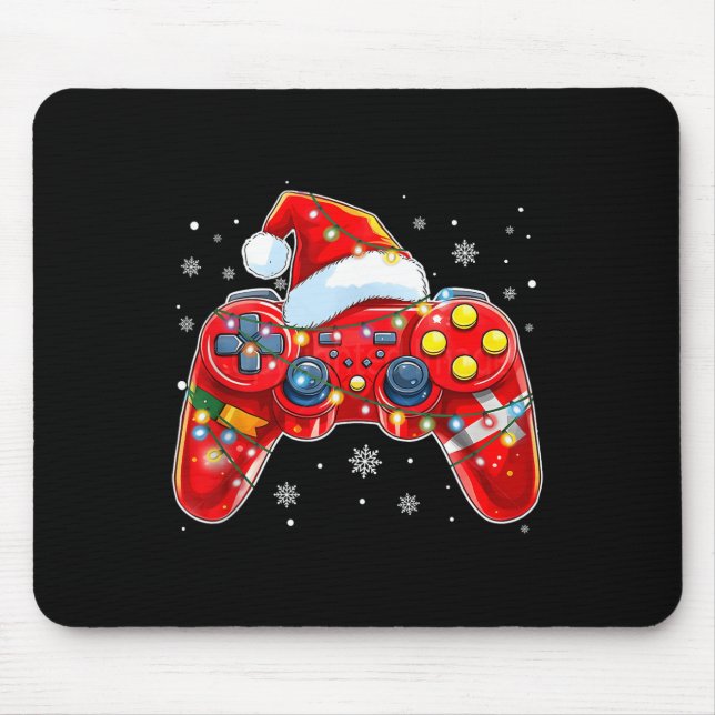 Video Game Controller Weihnachts-Weihnachtsmannmüt Mousepad (Vorne)