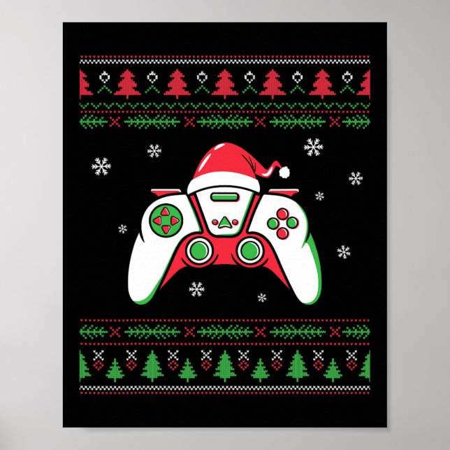 Video Game Controller Weihnachts-Weihnachtsmannmüt Poster (Vorne)