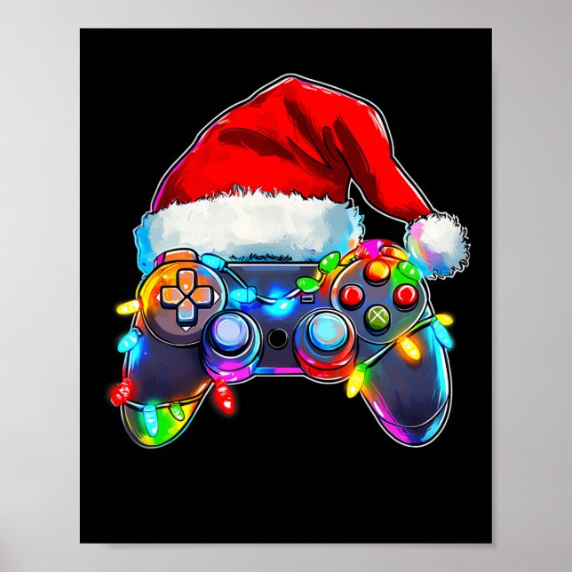 Video Game Controller Weihnachts-Weihnachtsmannmüt Poster (Vorne)