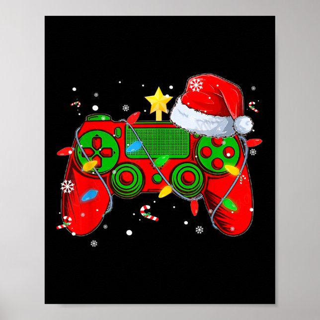 Video Game Controller Weihnachts-Weihnachtsmannmüt Poster (Vorne)