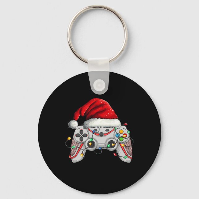Video Game Controller Weihnachts-Weihnachtsmannmüt Schlüsselanhänger (Vorderseite)