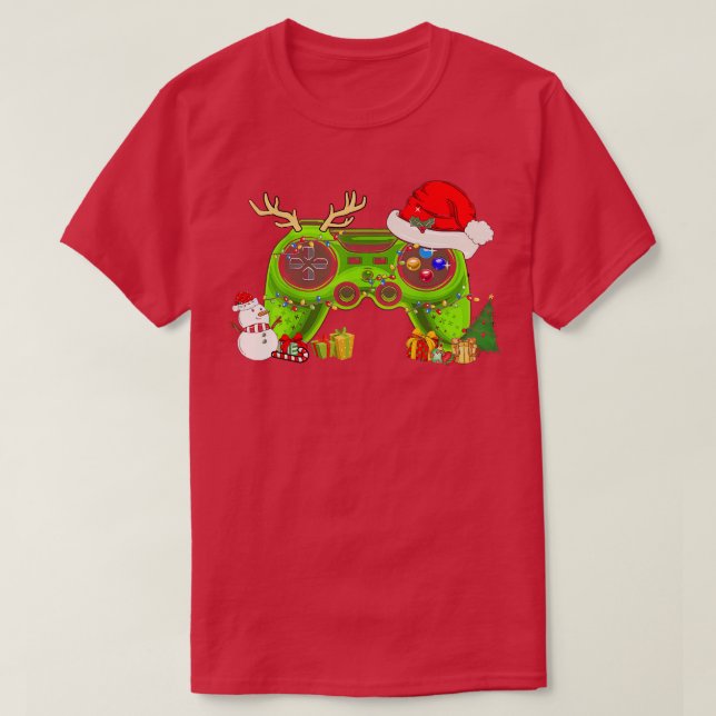 Video Game Controller Weihnachts-Weihnachtsmannmüt T-Shirt (Design vorne)