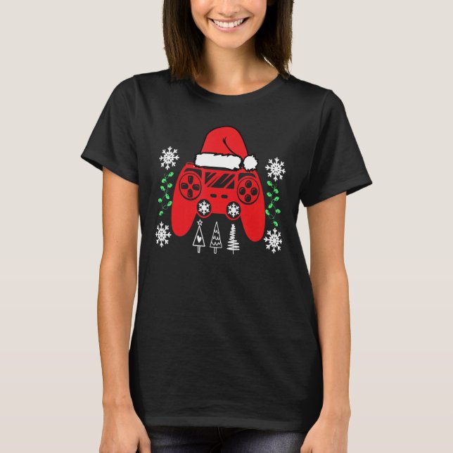 Video Game Controller Weihnachts-Weihnachtsmannmüt T-Shirt (Vorderseite)