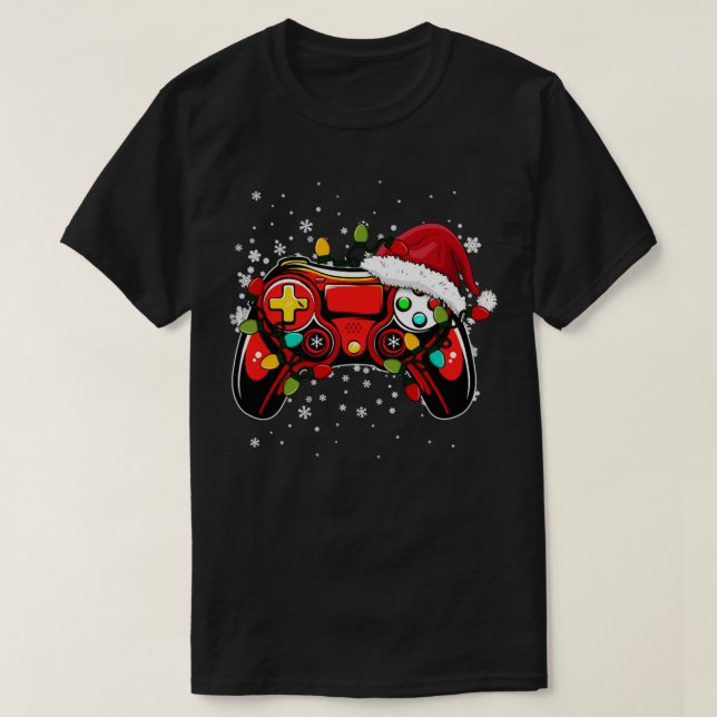 Video Game Controller Weihnachts-Weihnachtsmannmüt T-Shirt (Design vorne)