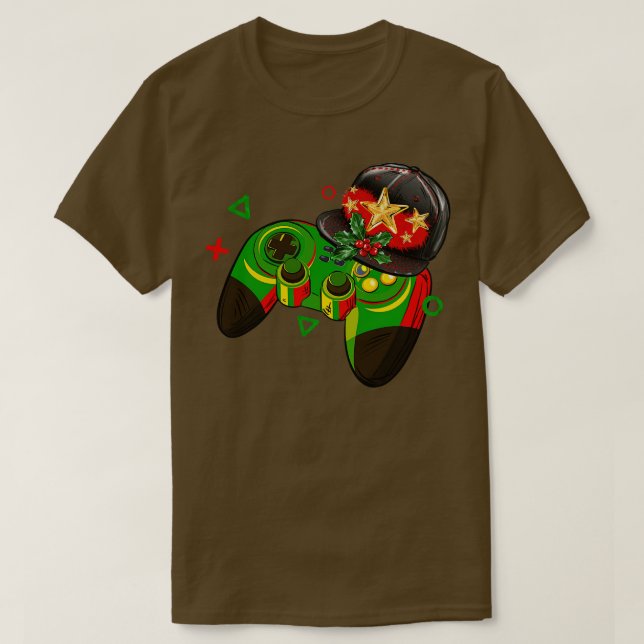 Video Game Controller Weihnachts-Weihnachtsmannmüt T-Shirt (Design vorne)