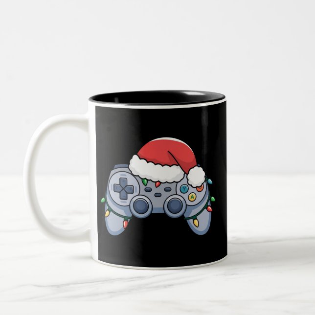 Video Game Controller Weihnachts-Weihnachtsmannmüt Zweifarbige Tasse (Links)