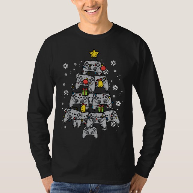 Video Game Controller Weihnachtsbaum Xmas Pajamas T-Shirt (Vorderseite)