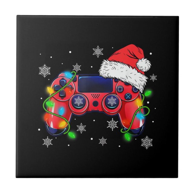 Video Game Controller Weihnachtsmann Mütze Gamer B Fliese (Vorderseite)