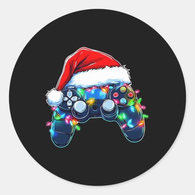 Video Game Controller Weihnachtsmann Mütze Gamer B Runder Aufkleber (Vorderseite)