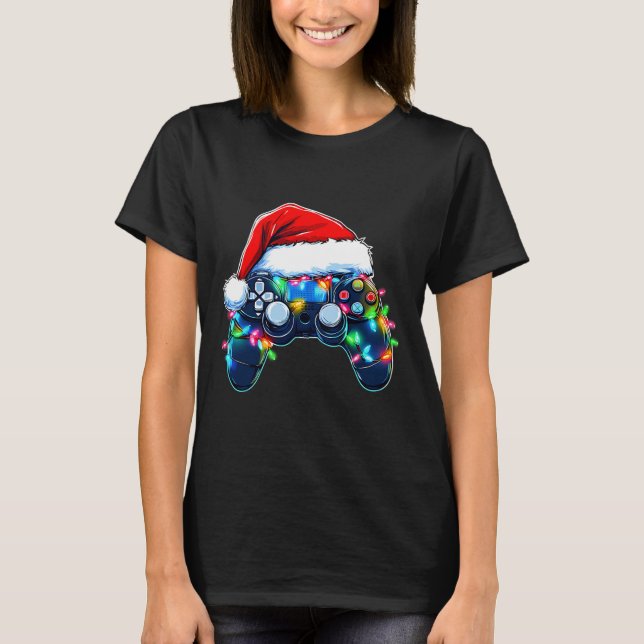 Video Game Controller Weihnachtsmann Mütze Gamer B T-Shirt (Vorderseite)
