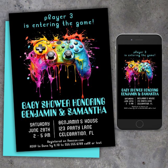 Video Game Gamer Blue Baby Dusche Einladung (Von Creator hochgeladen)