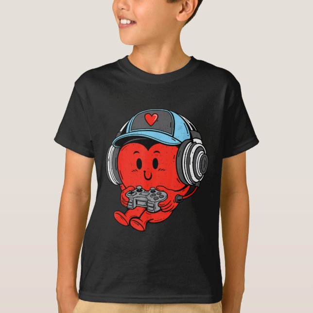 Video Game Gamer Heart Valentines Day Gaming Boys  T-Shirt (Vorderseite)