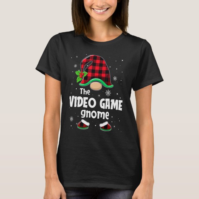 Video Game Gnome Buffalo Plaid Christmas Matching  T-Shirt (Vorderseite)