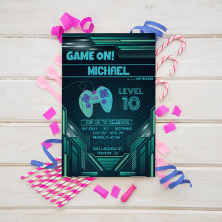 Video Game Green Kindergeburtstag Party Einladung