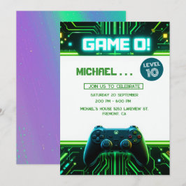 Video Game Green Kindergeburtstag Party Einladung