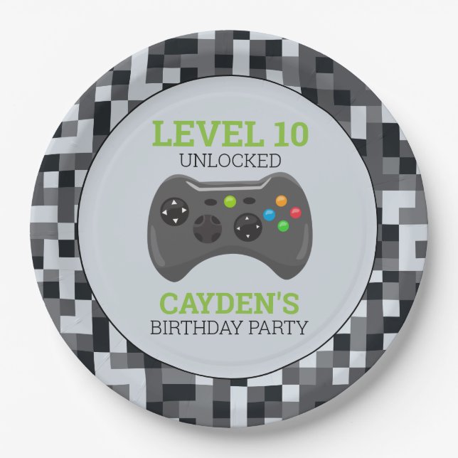 Video-Game-Level-Up-Controller Geburtstagsparty-Pa Pappteller (Vorderseite)